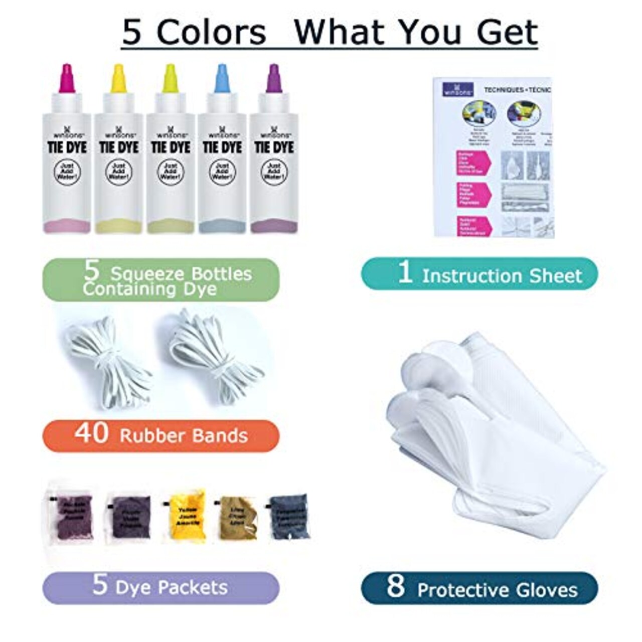 Tie Dye Kit 5 Colors Permanent Fabric Dye Art Set for Kids Adults for School, Homemade Party, Creative Groups Activities, DIY Gift